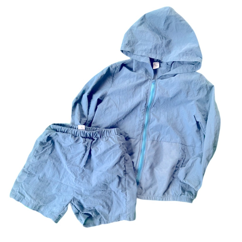 Blue Hooded Jacket and Shorts Set